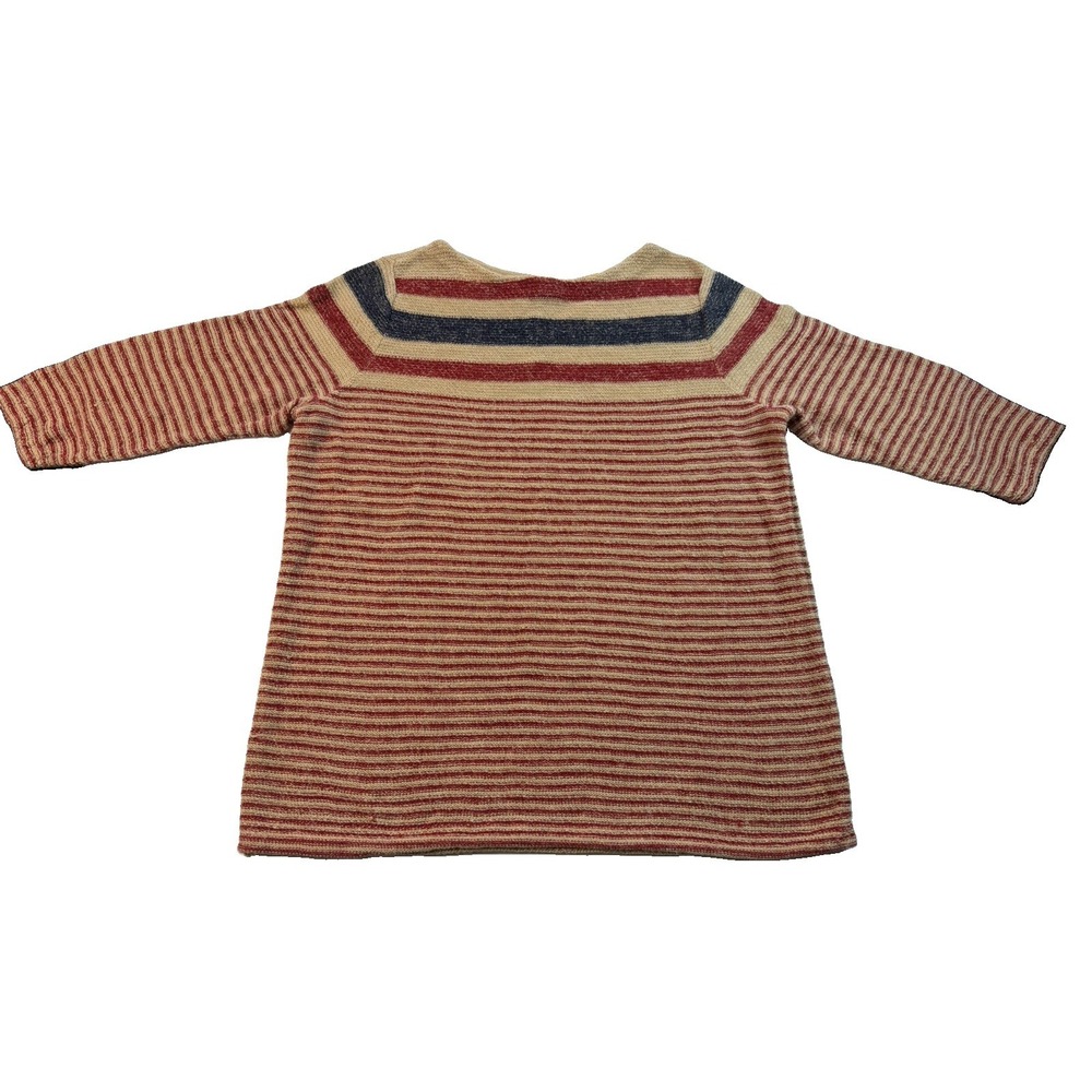 LRL Ralph Lauren Linen Cotton Striped Tan Red Boatneck Sweater Women's 1X VTG Y2